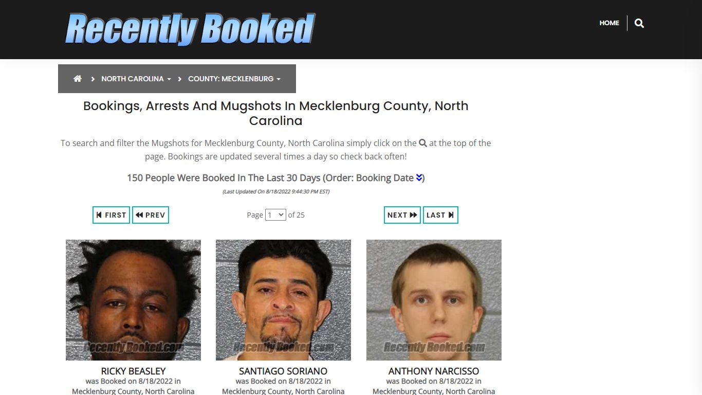 Recent bookings, Arrests, Mugshots in Mecklenburg County, North Carolina